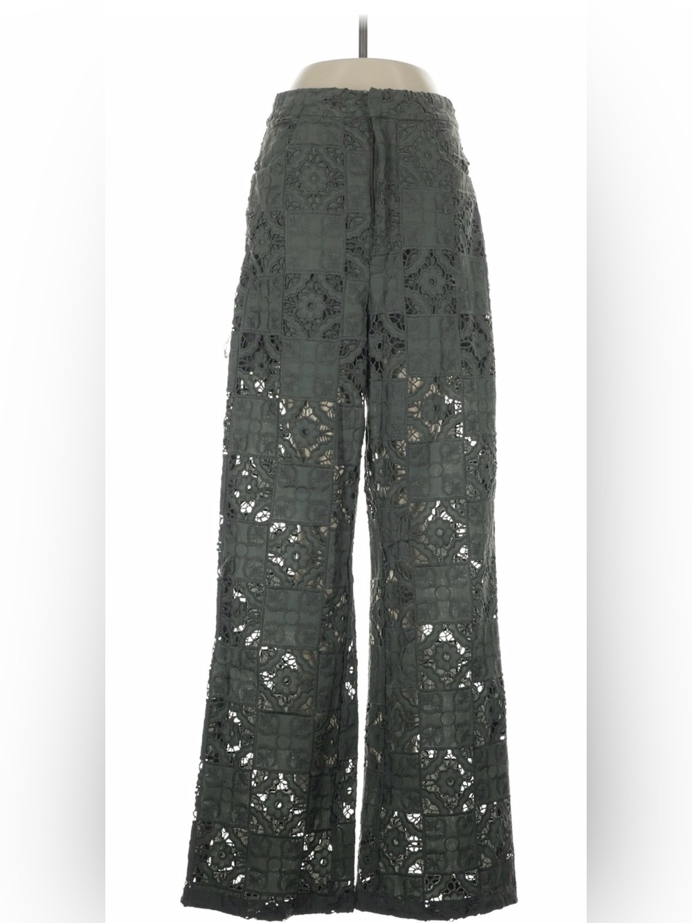 Zara Dark Green Crochet Patchwork Wide-Leg Jeans